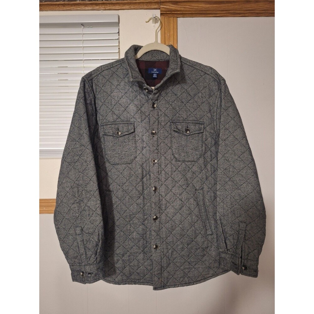 GEORGE MENS M SHIRT JACKET BLACK HEATHER QUILT FLANNEL LINED COTTON